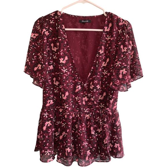 Madewell Georgette Flutter-Sleeve Peplum Top in Rich Paisley size Small - Picture 8 of 13